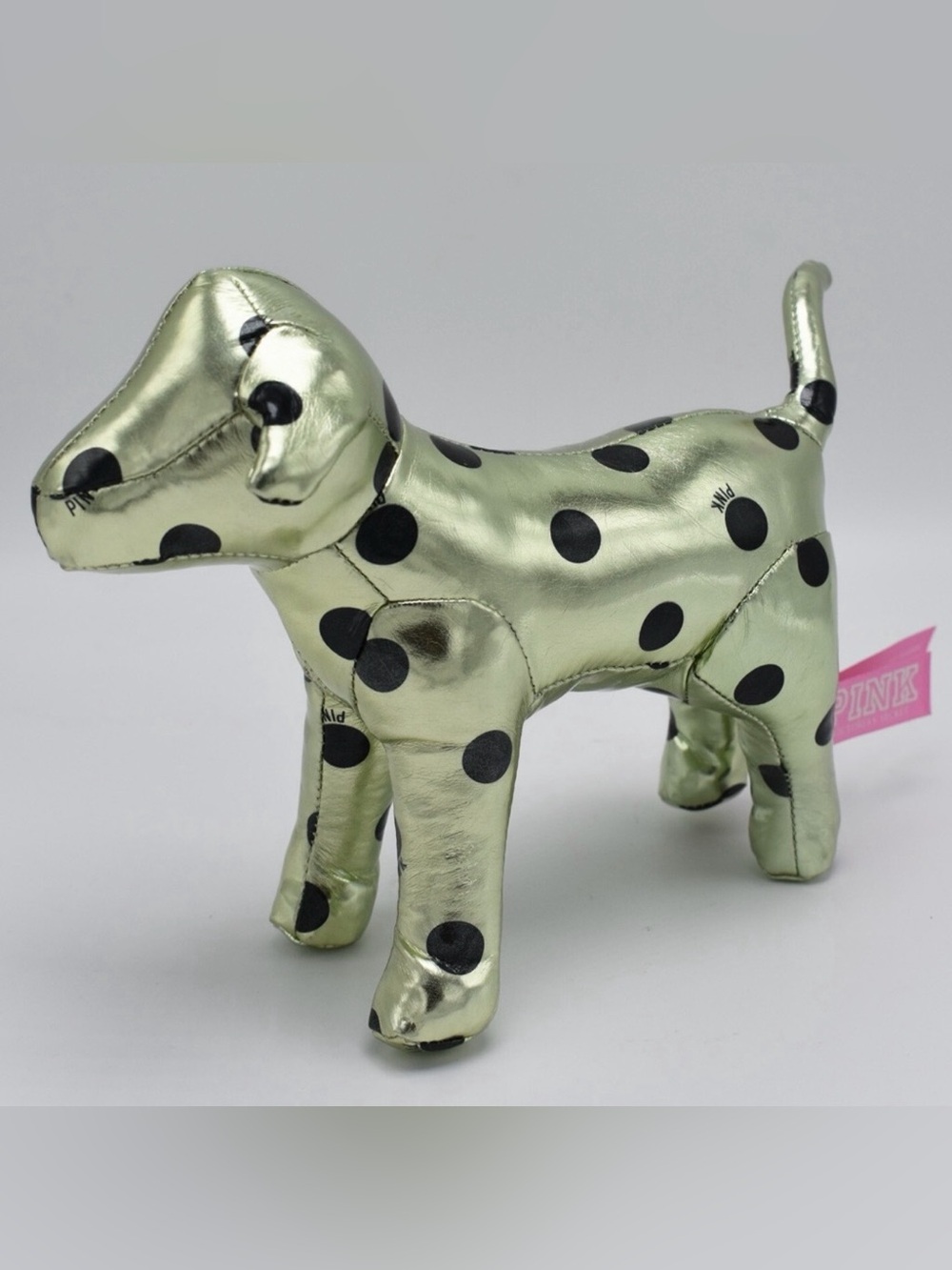 Victoria’s Secret PINK 6” Metallic Gold Polka Dot Dog Plush Limited Edition Y2K
